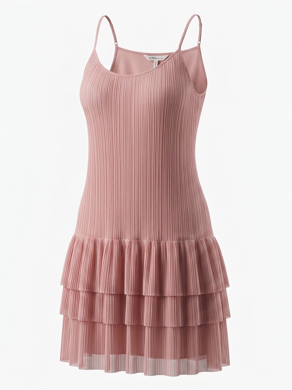 NWT: Romantic slip dress from BCBG w/sheer tulle overlay and 4-tier ruffle hem